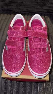 Vans Youth Old Skool V Glitter Raspberry Rose Pink Sneakers VN000CYAYLZ